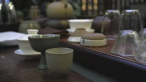 Tea set and tea table supplies Stock Footage 234164416