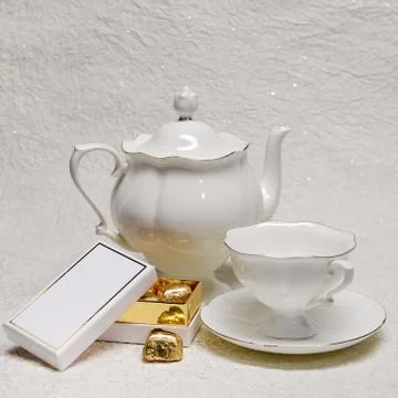Tea set with box of candies Foto stock