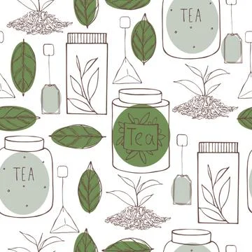 Tea set. Cans for tea. Vector  seamless  pattern Illustrazione stock
