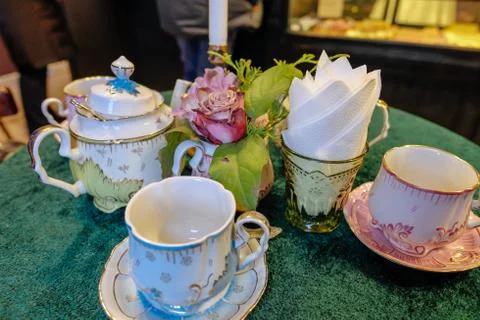 Tea set close-up on the table Foto stock