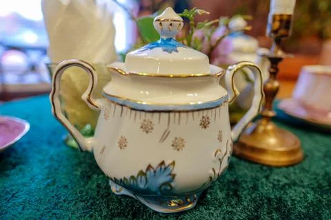 Tea set close-up on the table Stock Photos