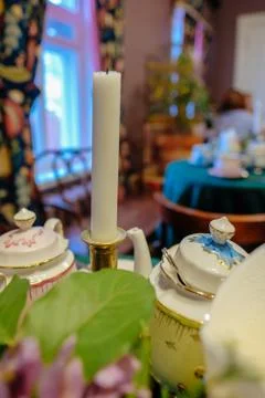 Tea set close-up on the table Stock Photos