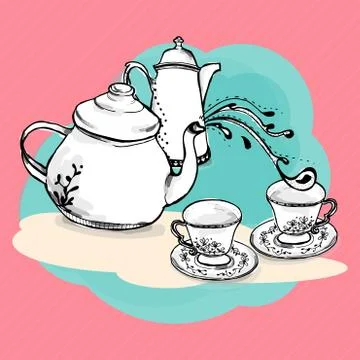 Tea set by Hand doodle made vector for breakfast Stockillustratie