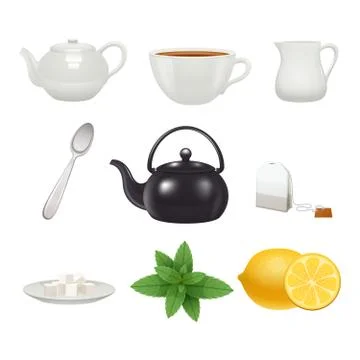Tea set icons collection Stock Illustration
