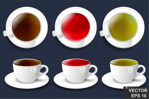 Tea set. Red, green and black. Realistic. mug. For your design. Stockillustratie