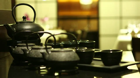 Tea-set in restaurant Stock Footage 32402475