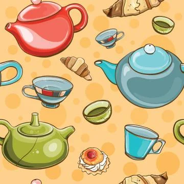 Tea set seamless pattern Stock Illustration