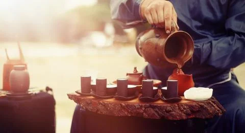 Tea set for tea ceremony. Tea ritual. Foto stock
