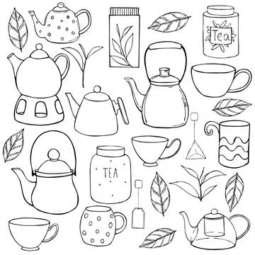 Tea set. Vector sketch  illustration. Stock Illustration