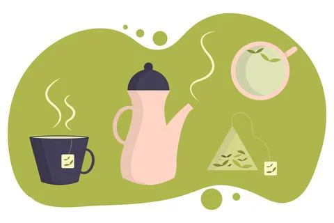 Tea-set. Vector tea set. Mugs and cups for tea. Stock Illustration