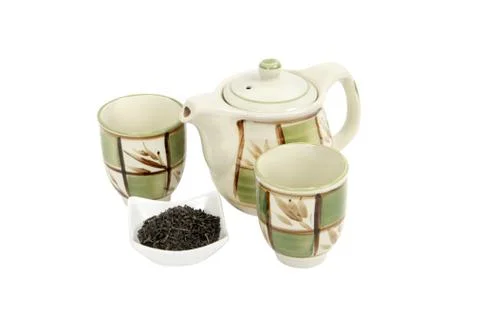 Tea set on white background 库存照片
