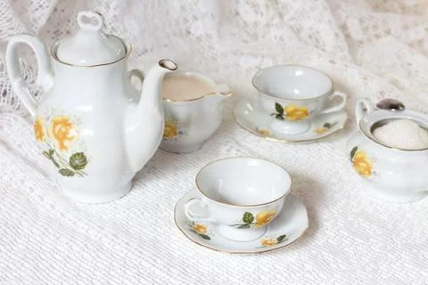 Tea set on white table Stock Photos