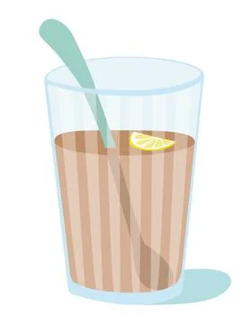 Tea with a slice of lemon in a glass. Vector illustration. Stock Illustration