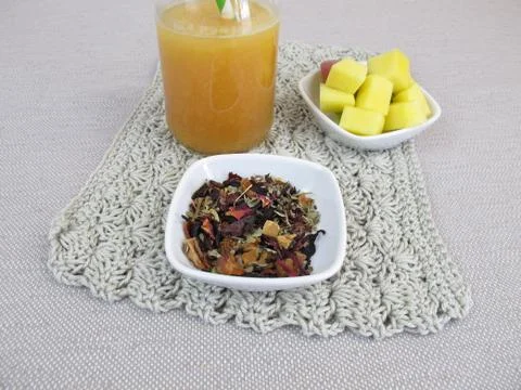 Tea smoothie with mango and fruit tea Stock Photos