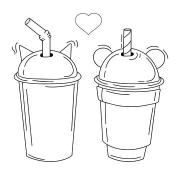 Tea, soft drinks in plastic cups, trendy dessert, vector collection. Stock Illustration