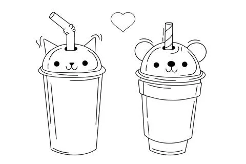 Tea, soft drinks in plastic cups, trendy dessert, vector collection. Stock Illustration