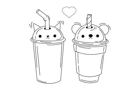 Tea, soft drinks in plastic cups, trendy dessert, vector collection. Stock Illustration