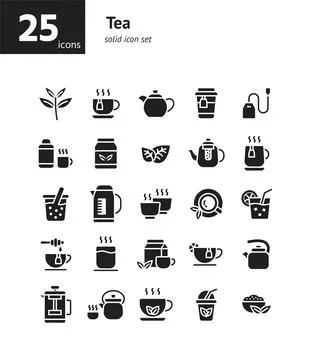 Tea solid icon set. Vector and Illustration. イラスト素材