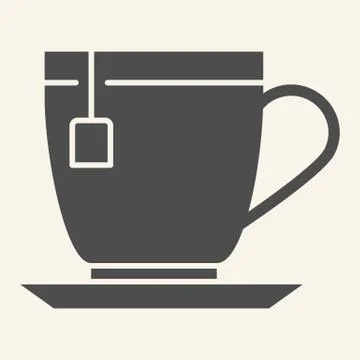 Tea solid icon. Tea cup with teabag symbol, glyph style pictogram on beige Illustrazione stock