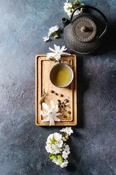 Tea with spring flowers Stock Photos