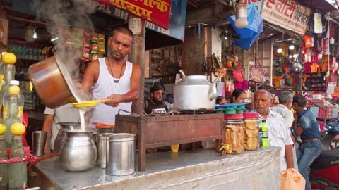 Tea stall at the streets of Haridwar. Stock Footage 163356388