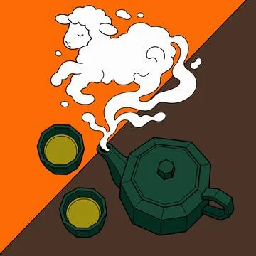 Tea Steam Shaped Like a Sleeping Sheep Stock Illustration