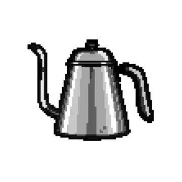 Tea steel drip kettle pixel art vector illustration Stock Illustration
