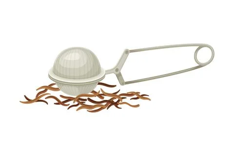 Tea Strainer and Dry Fermented Black Tea for Hot Aromatic Beverage Preparation Stock Illustration
