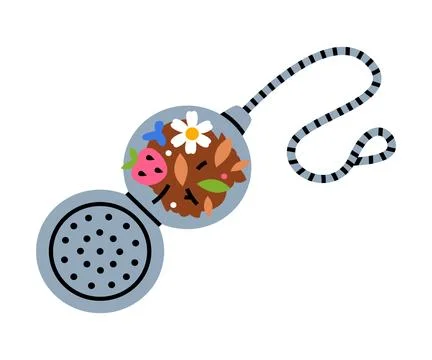Tea Strainer with Dried Aromatic Leaves Vector Illustration Stock Illustration