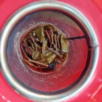 A tea strainer in the form of a wire mesh inside the teapot Stock Photos