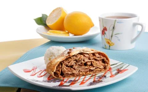 Tea with strudel Stock Photos