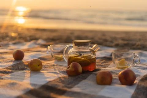 The tea with the sunset Stock Photos