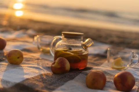 The tea with the sunset Stock Photos