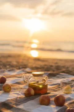 The tea with the sunset Stock Photos