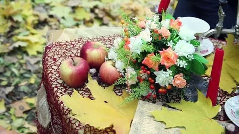 Tea table. Autumn landscape Stock Footage 69176903