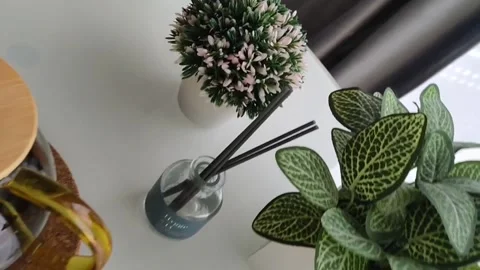 Tea on the table, breakfast, aroma sticks, home comfort Stock Footage 314375414