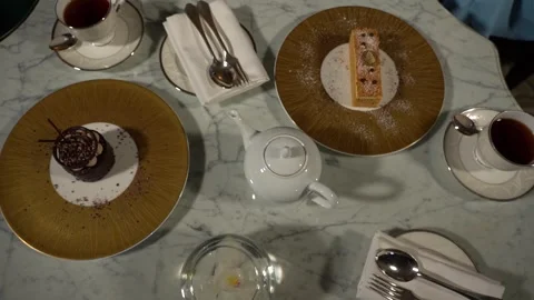 Tea table, a cake, a cup of tea and a teapot 3 Stock Footage 295223103