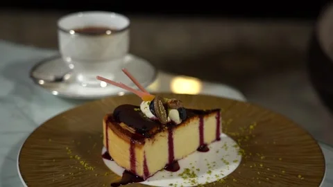 Tea table, a cake, a cup of tea and a teapot 7 Stock Footage 295223205