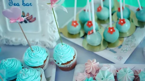 Tea table figurine on cake candy chocolate decor wedding cake bride and groom Stock Footage 61390887