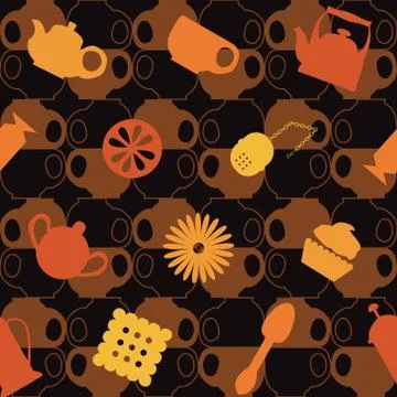 Tea tableware. Seamless vector background. Stock Illustration