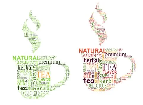 Tea tags cloud with cup shape Stock Illustration