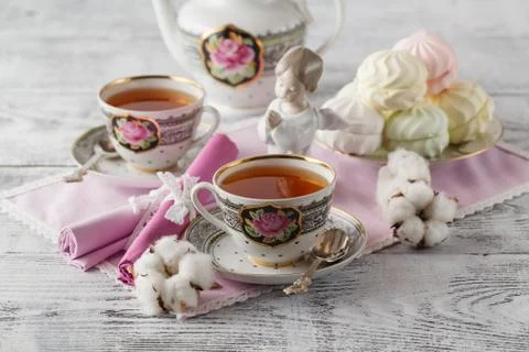 Tea with tea pot on white background Stock-Fotos