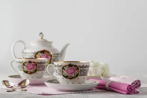 Tea with tea pot on white background. Stock Photos