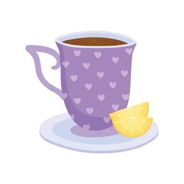 Tea, teacup with slice lime on dish beverage isolated design Stock Illustration
