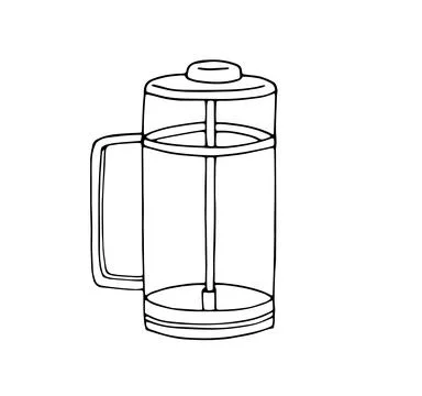 Tea teapot with press. Coffeemaker. Hand-Drawn Coffee Maker. French-Press i.. Stock Illustration