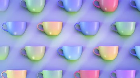 Tea theme background. Multicolored mugs. Stock Illustration