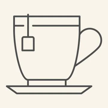 Tea thin line icon. Tea cup with teabag symbol, outline style pictogram on beige イラスト素材