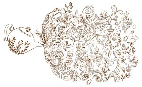 Tea time background, doodle illustration Stock Illustration
