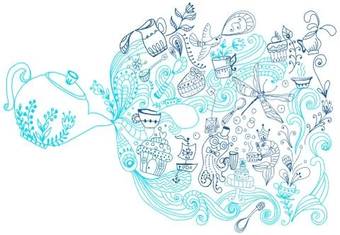 Tea time background, doodle illustration Stock Illustration