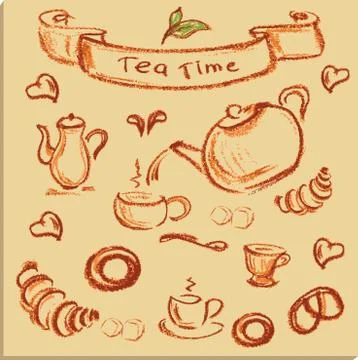 Tea time , beautiful hand drawn illustration, Vector. Stock Illustration
